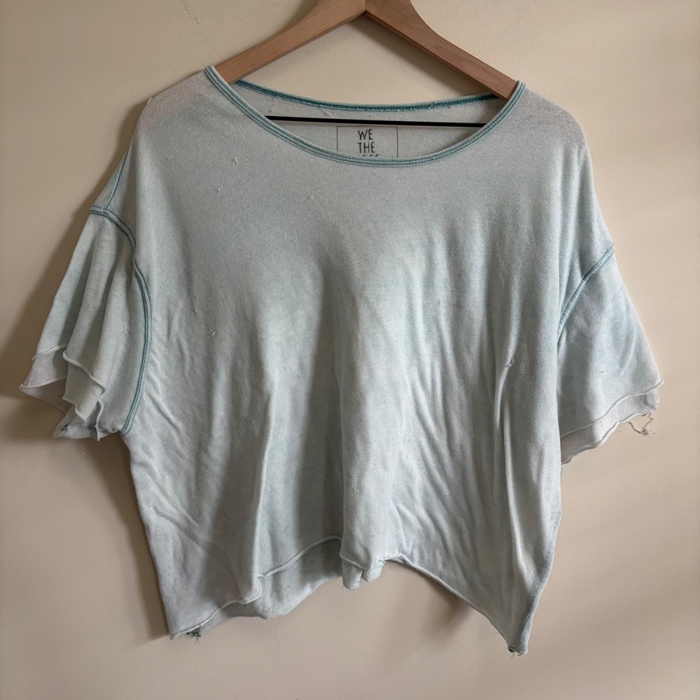 We The Free Free People Light Blue Acid Wash Asymmetrical Crop Top Large